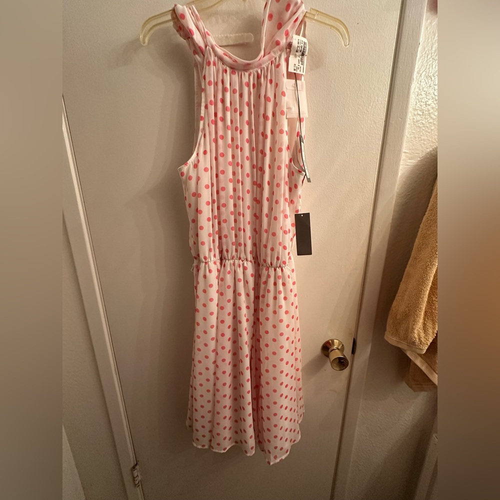 Eva Mendes dress size 16 white  with pinkish red poka dots new with tags